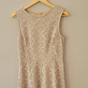 London Times Beige Crochet Lace Dress Sz 8